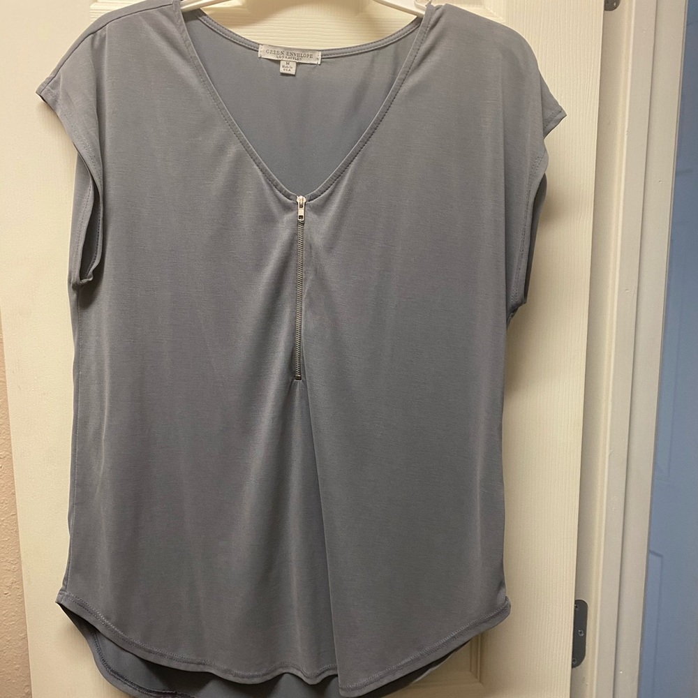 Gray zip up blouse